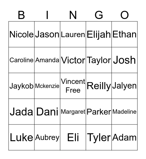 classmates Bingo Card