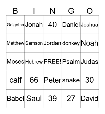 Bible Bingo  Bingo Card