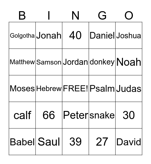 Bible Bingo  Bingo Card