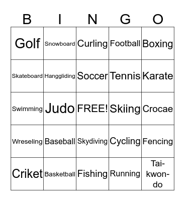 Sports Bingo Card