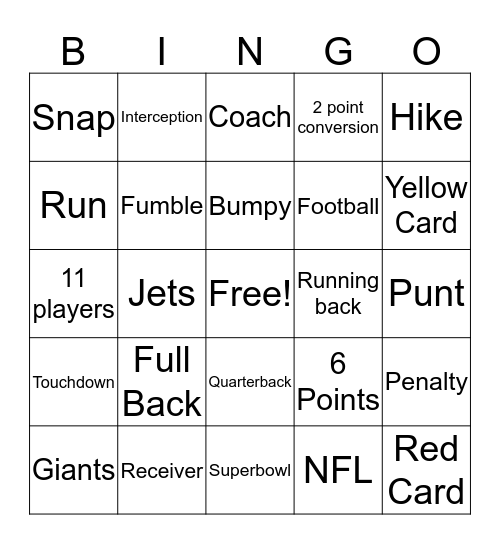 Football Bingo Card