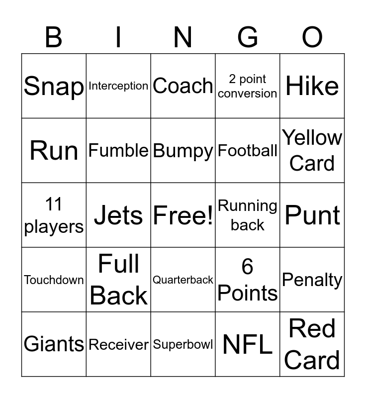 Football Bingo Card