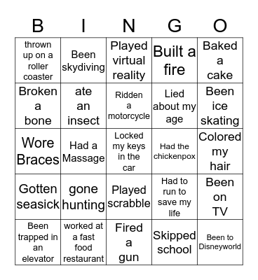 Never Have I Ever  Bingo Card