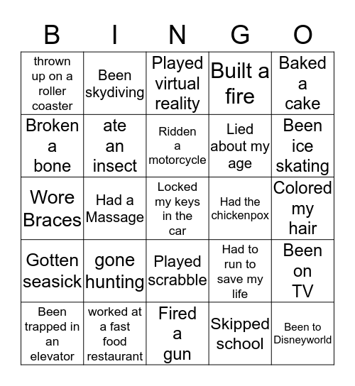 Never Have I Ever  Bingo Card