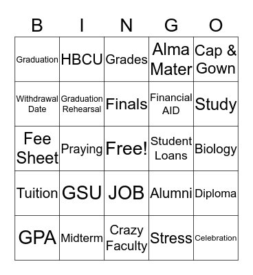 Graduate 2017 Bingo Card