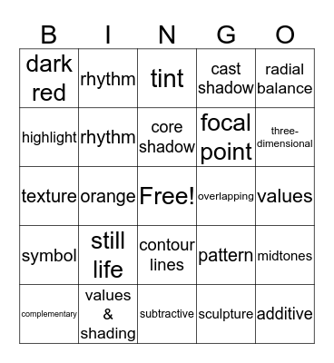 ART 1 Fall Final BINGO Card