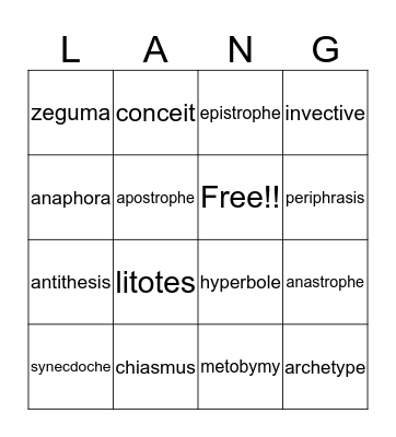 AP Language Bingo Card