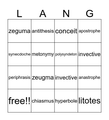 AP Language Bingo Card