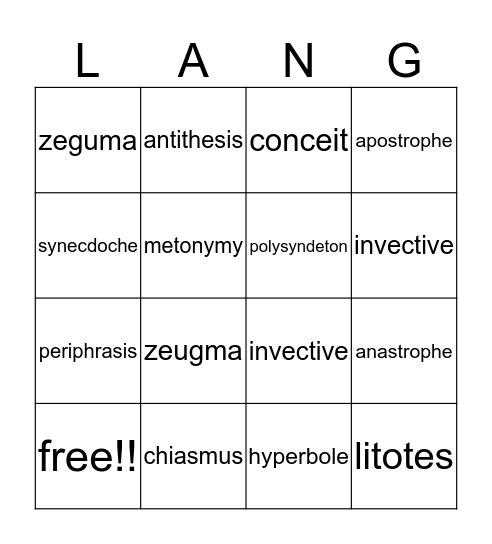 AP Language Bingo Card