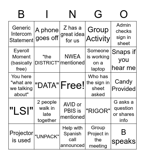 Ultimate Staff Meeting Bingo Card