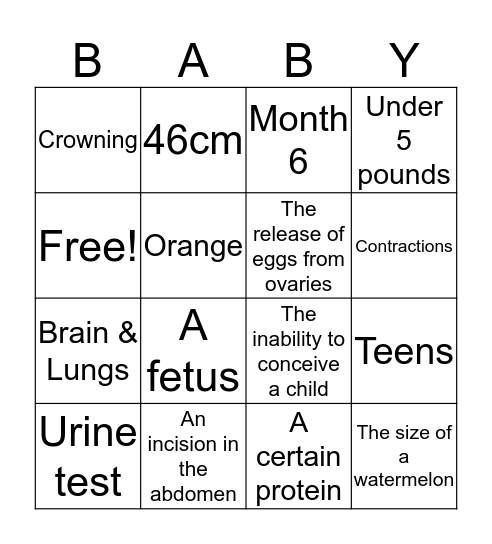 Pregnancy Bingo Jazzy-Rebecca Bingo Card