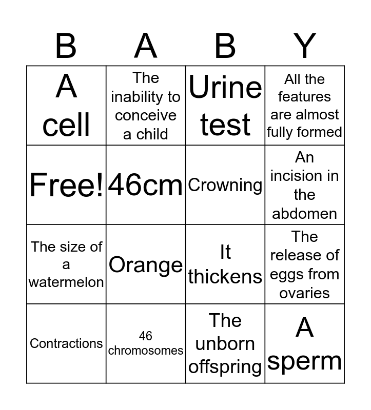 Pregnancy Bingo JazzyRebecca Bingo Card