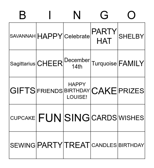 LOUISE'S BIRTHDAY BINGO Card