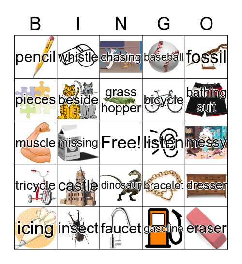 S Medial Words Bingo Card