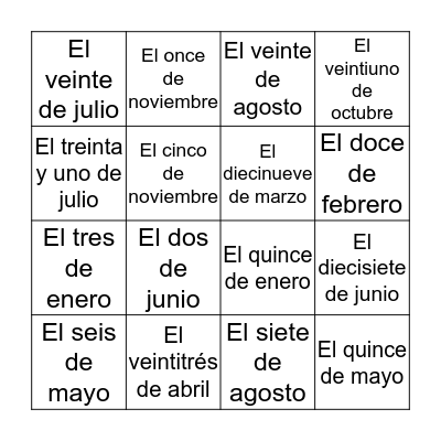 ♦ Los Meses del Año ♦ Bingo Card