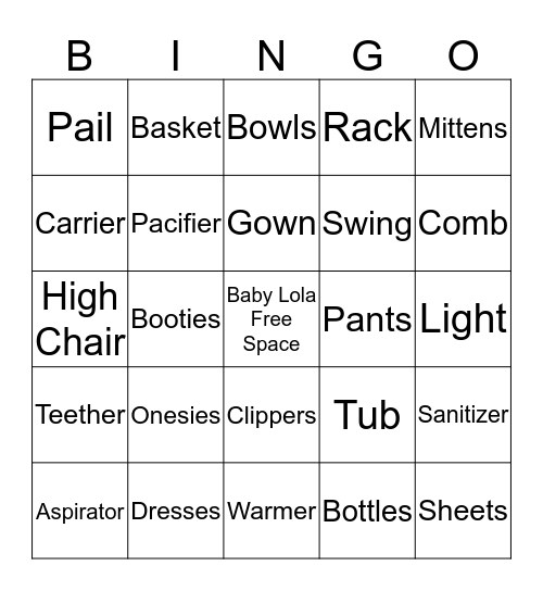 Lola's Baby Shower Bingo Card