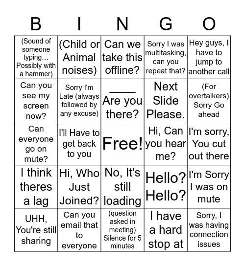 UHC Common Phrase Bingo Bingo Card