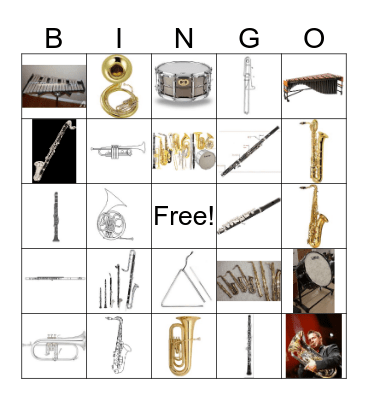 Band Instruments Bingo Card