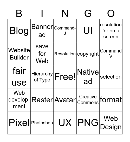 Web Design_Fall 2017 Bingo Card