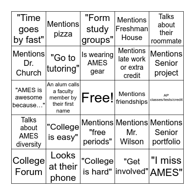 AMES Alumni BINGO! Bingo Card