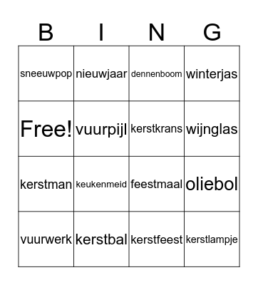 Kerst Bingo Card