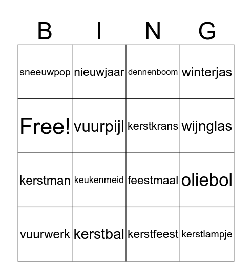 Kerst Bingo Card