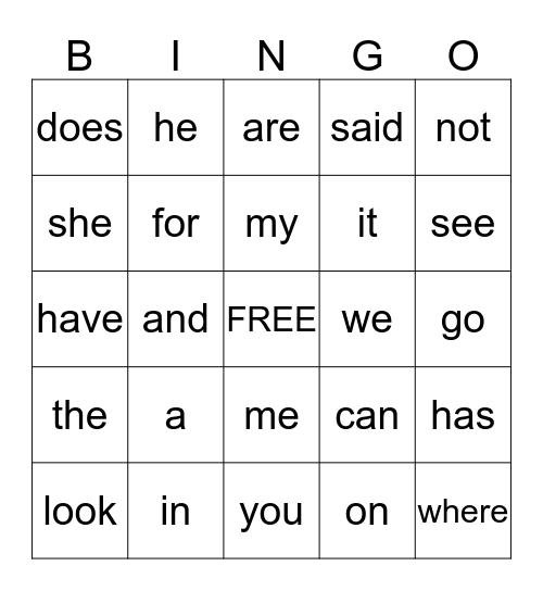 Sight word bingo!! Bingo Card