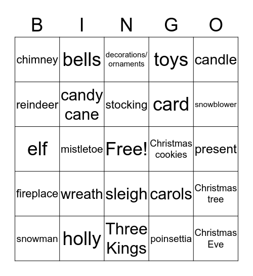 Feliz Navidad Bingo Card