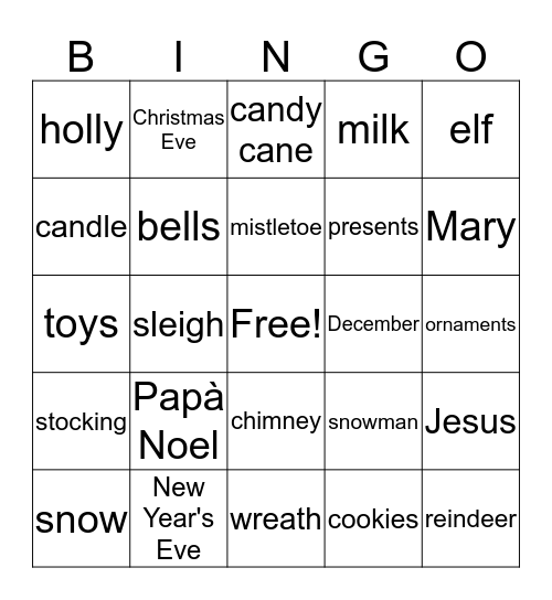 Feliz Navidad Bingo Card