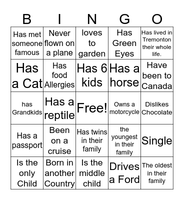 Find Someone who Bingo Card