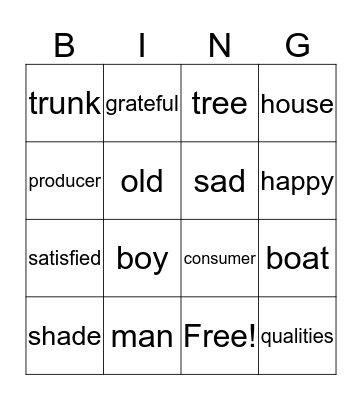 The Giving Tree Bingo Card