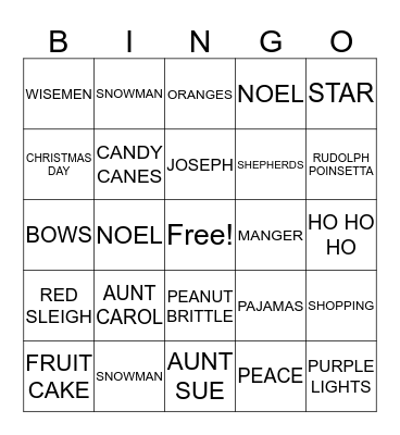 CHRISTMAS FUN BINGO Card