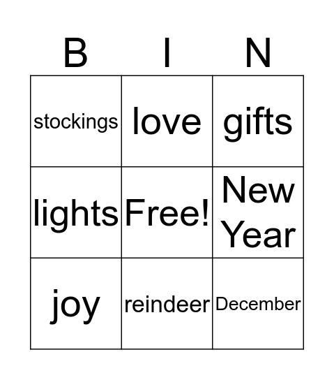 December week 2 Bingo Card