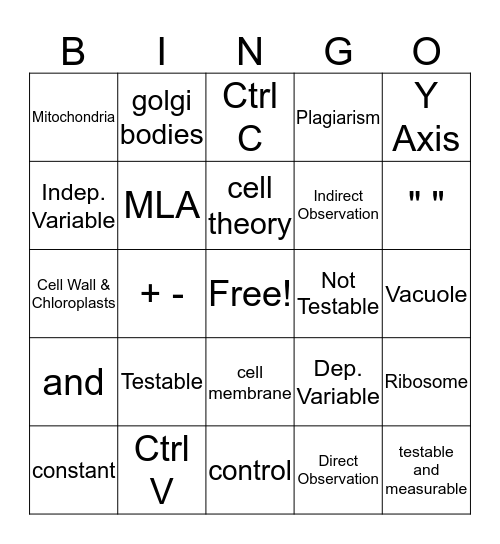 Life Science Mid-Term Review Bingo Card