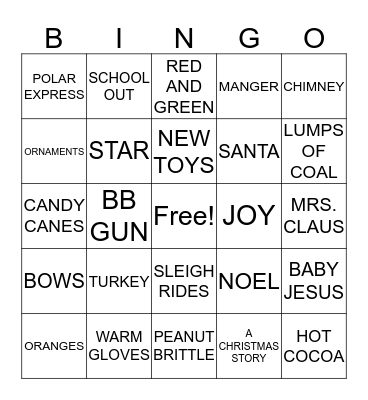 CHRISTMAS FUN BINGO Card