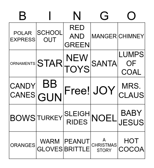 CHRISTMAS FUN BINGO Card