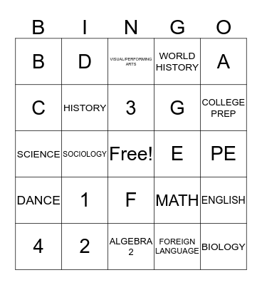 HIGH SCHOOL Bingo Card