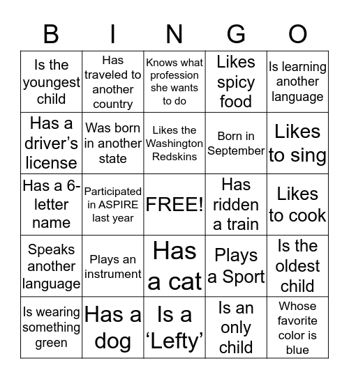 ASPIRE Bingo Card
