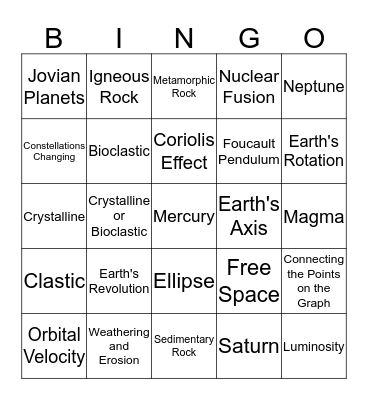 Earth Science  Bingo Card