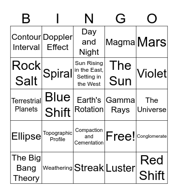 Earth Science  Bingo Card