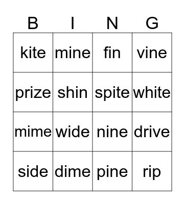 Short i vs Long i Bingo Card