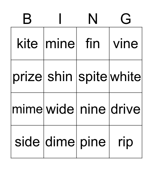 Short i vs Long i Bingo Card