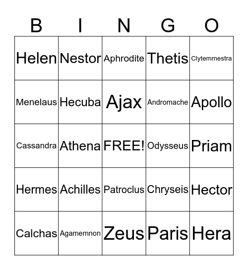 Iliad Bingo Card