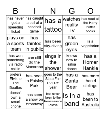 Find someone who... Bingo Card