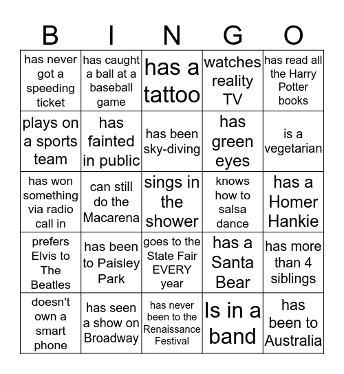 Find someone who... Bingo Card