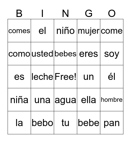 Spanish Basics 1 Duolingo Bingo Card