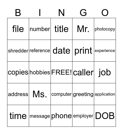 Office Word Bingo Card