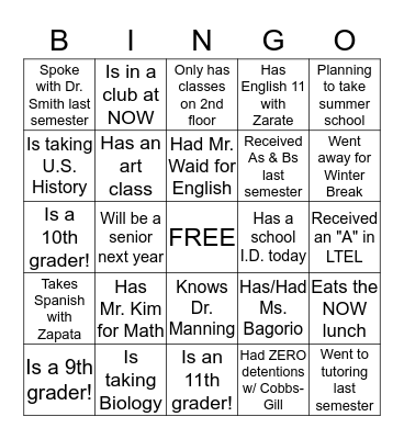 Mr. Zarate's NOW Academy BINGO! Bingo Card