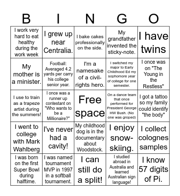 How well do you know your colleagues? Bingo Card