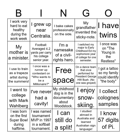 How well do you know your colleagues? Bingo Card